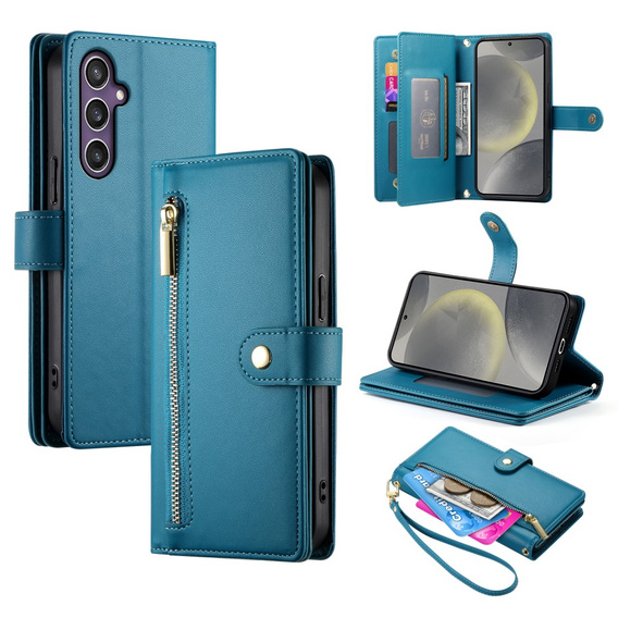 Pattintható tok a Samsung Galaxy S25+ Plus, Wallet Zipper Pocket, kék