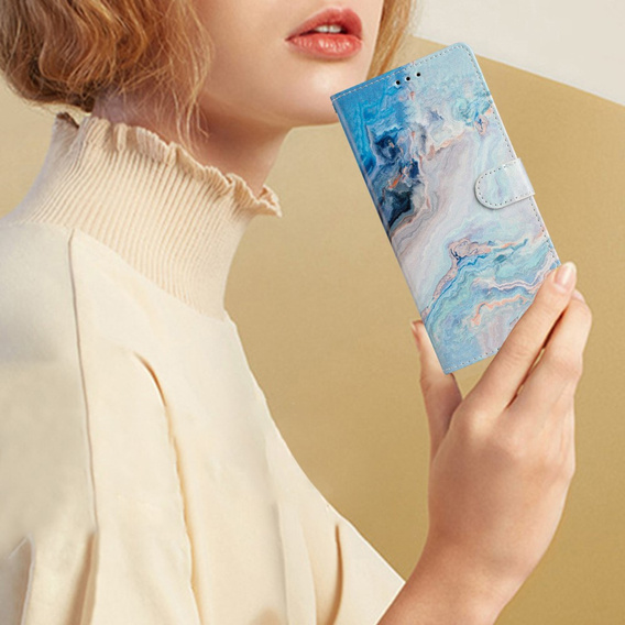 Pattintható tok a Samsung Galaxy A25 5G, Wallet Marble, kék + 9H üveg