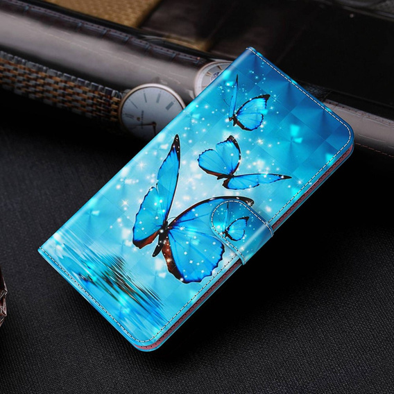 Pattintható tok a Oppo A17, Wallet Light Spots Decor Butterfly, kék