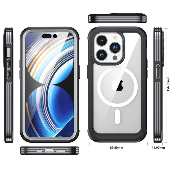 Tok iPhone 15 Pro, páncélozott teljes védelem 360° MagSafe, képernyőüveg, fekete