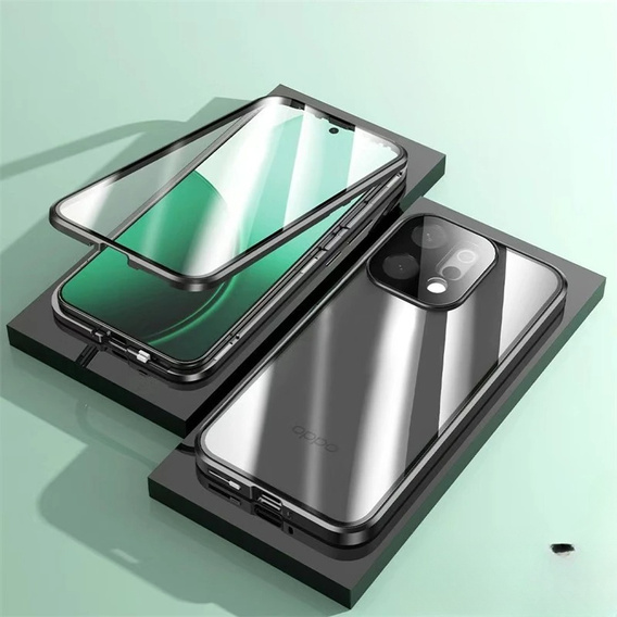 Tok Oppo Reno 14, mágneses kettős üveg, átlátszó, fekete oldallapokkal