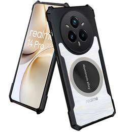 Tok Realme 14 Pro+ 5G, mágneses lemezzel, átlátszó / fekete