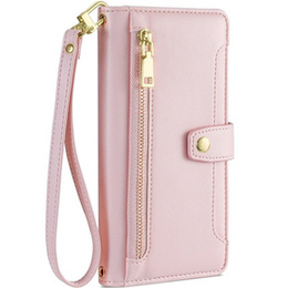 Pattintható tok a iPhone 14, Wallet Zipper Pocket, rózsaszín