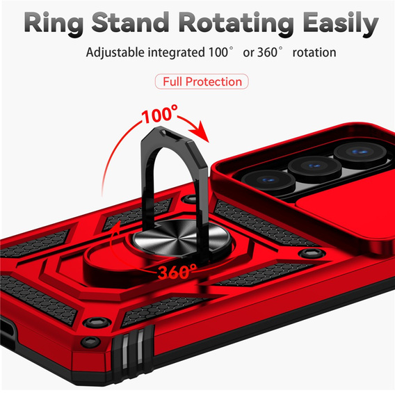 Páncélozott tok állvánnyal és objektívvédővel Samsung Galaxy S26-hoz, piros