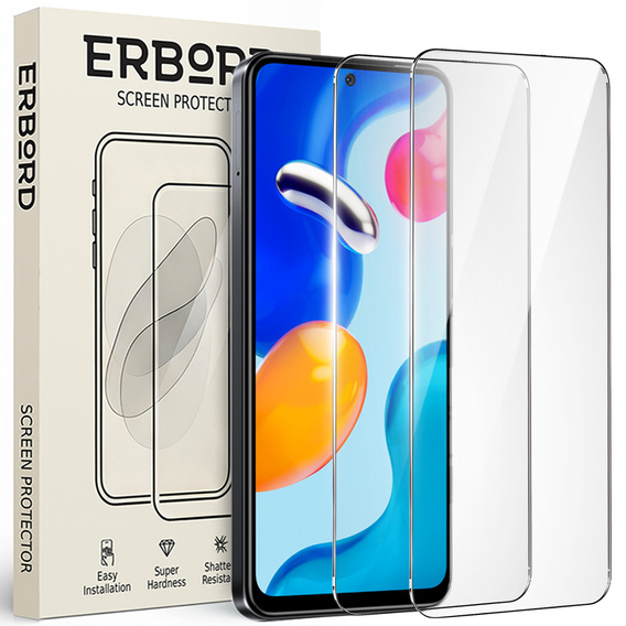 2x edzett üveg a Xiaomi Redmi Note 11 Pro, ERBORD 9H Hard Glass a képernyőn