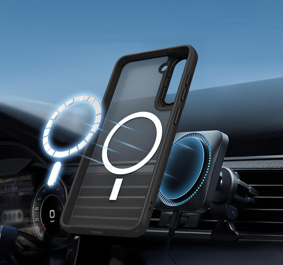 Tok Samsung Galaxy S21 FE-hoz, MagSafe, ERBORD Matt Case, fekete + képernyőüveg