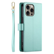 Pattintható tok a iPhone 16 Pro Max, Wallet Zipper Pocket, zöld