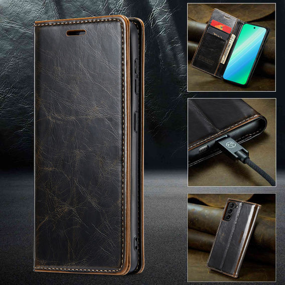 Pattintható tok a Samsung Galaxy S23, ERBORD Waxy Wallet, barna