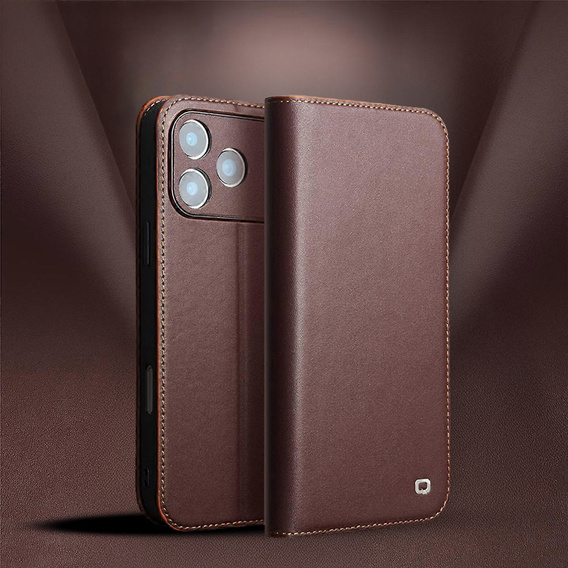 QIALINO bőr pénztárca flip tok iPhone 17 Pro készülékhez - barna