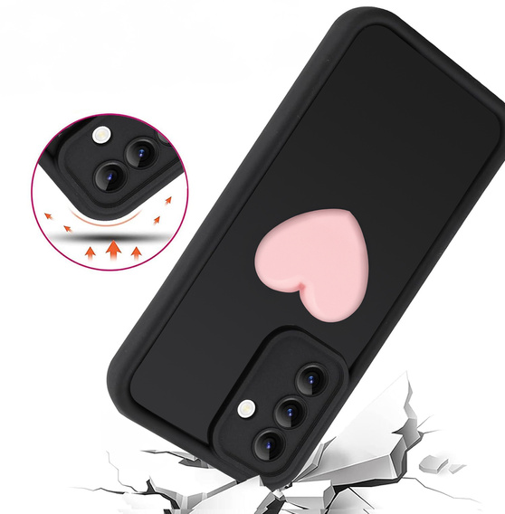 Tok Samsung Galaxy A56 5G, Silicone Heart, fekete + 9H edzett