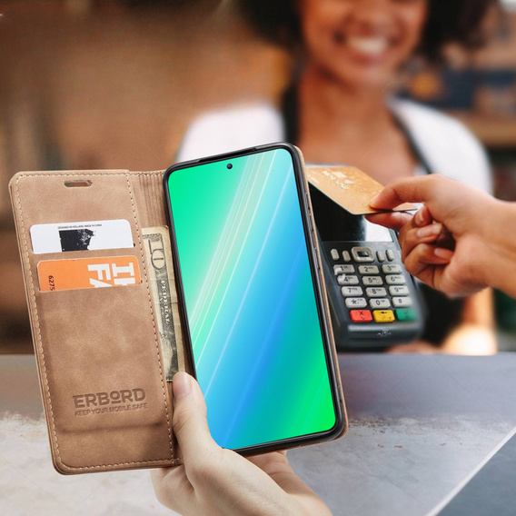 Telefontok a Samsung Galaxy A54, ERBORD Vintage, pénztárca patenttal, barna