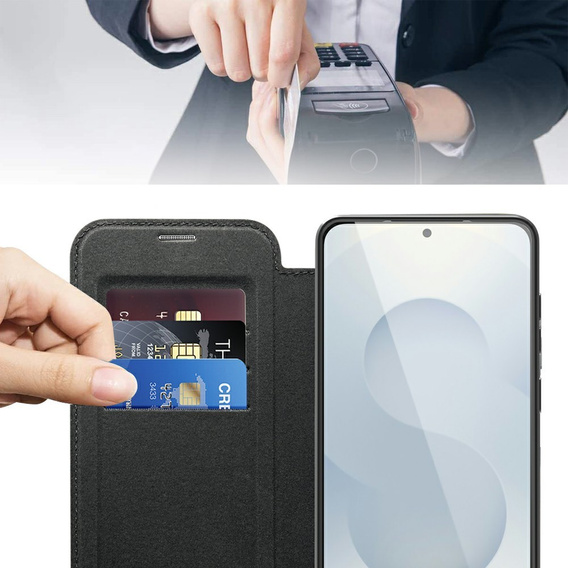 Pattintható tok a Samsung Galaxy S25 Edge, RFID Wallet MagSafe CamShield, fekete