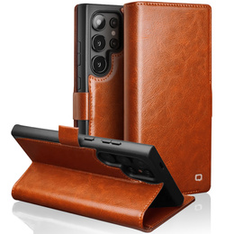 Flip tok Samsung Galaxy S25 Ultra, QIALINO Leather Wallet, barna
