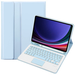 Tok + billentyűzet Samsung Galaxy Tab S9, Leather Pen Slot TouchPad, világoskék