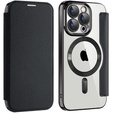 Pattintható tok a iPhone 15 Pro Max, RFID Wallet MagSafe CamShield, fekete