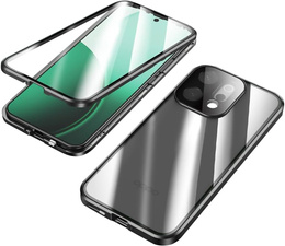 Tok Oppo Reno 14, mágneses kettős üveg, átlátszó, fekete oldallapokkal