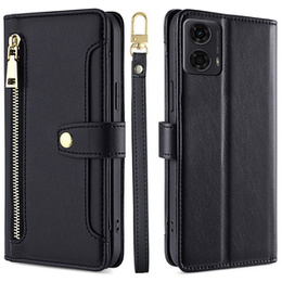 Pattintható tok a Motorola Moto G04 / G24 / G24 Power, Wallet Zipper Pocket, fekete