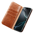 QIALINO valódi marhabőr flip tok iPhone 17 Pro Max készülékhez, barna