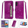 Pattintható tok a Samsung Galaxy A35 5G, Wallet Zipper Pocket Glittery, lila