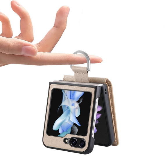 Tok Samsung Galaxy Z Flip7 FE / Z Flip6, Card Slot Ring Case, bézs színű