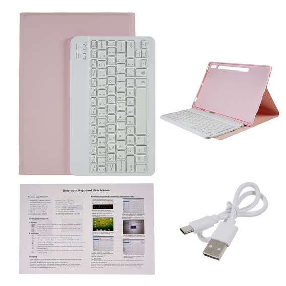 Tok + billentyűzet Galaxy Tab S7+ Plus / S8+ Plus /S7 FE T730 T733, Pen Slot, rózsaszín rose gold