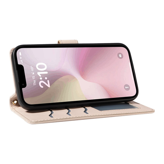 Flap tok iPhone 16E, Rhombus Crossbody Leather, bézs színű