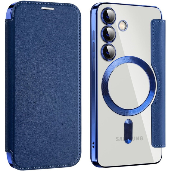 Pattintható tok a Samsung Galaxy S24+ Plus, RFID Wallet MagSafe CamShield, sötétkék