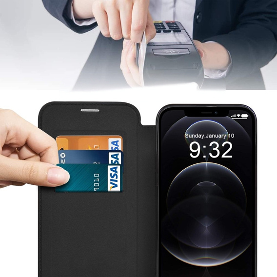 Pattintható tok a iPhone 12 Pro Max, RFID Wallet MagSafe CamShield, fekete