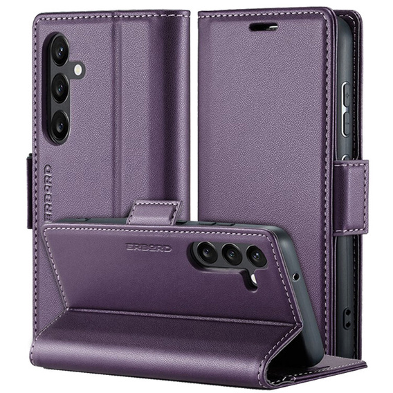 Tok Samsung Galaxy A55, ERBORD Glossy Litchi, pénztárca patenttal, lila