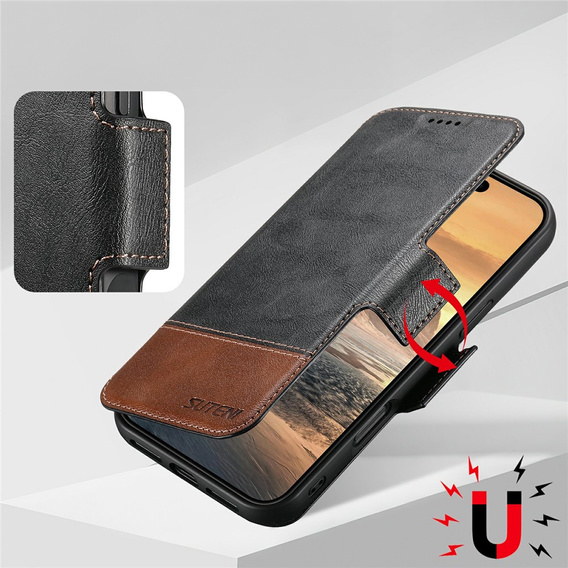 2 az 1-ben flip tok iPhone 17 Pro-hoz, SUTENI, MagSafe, fekete