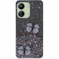 Tok Xiaomi Redmi 13C / Poco C65, Glitter Butterfly, fekete