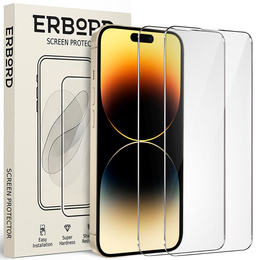 2x edzett üveg a iPhone 14 Pro Max, ERBORD 9H Hard Glass a képernyőn