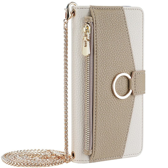 Flip tok Samsung Galaxy A54, Wallet Zipper Pocket, tükörrel, fehér