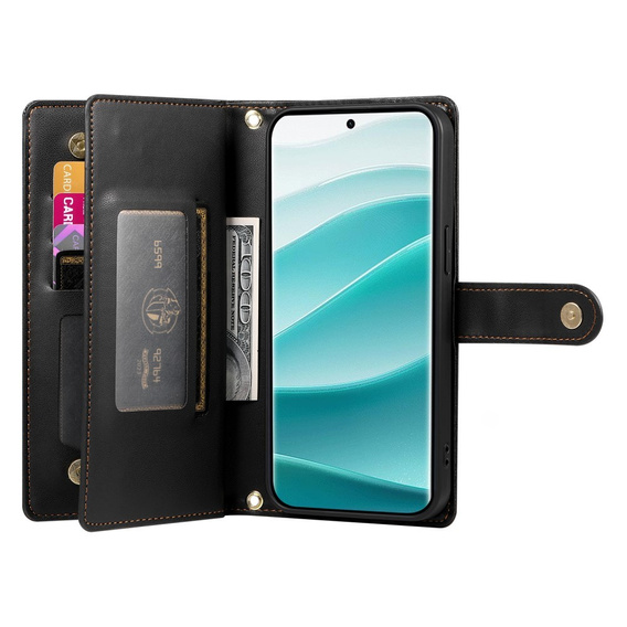 Pattintható tok a Xiaomi Redmi Note 14 Pro 5G / Poco X7 5G, Wallet Zipper Pocket, fekete