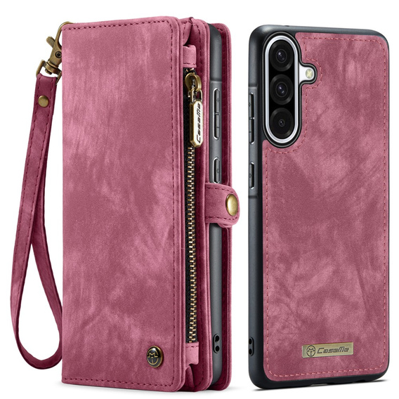 CASEME tok Samsung Galaxy A56 5G, Retro Leather Wallet, szíjjal, piros