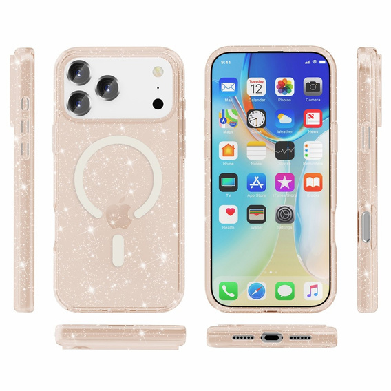 Tok iPhone 17 Pro készülékhez, MagSafe, csillogó, átlátszó arany