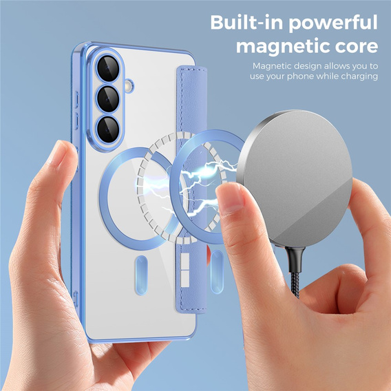 RFID pénztárca MagSafe flip tok kameravédelemmel Samsung Galaxy S26 készülékekhez, kék