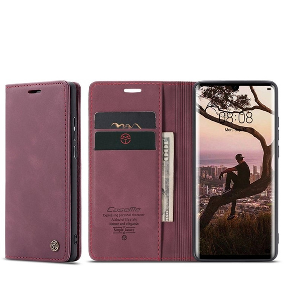 CASEME tok Huawei P30 Pro, Leather Wallet Case, bordó