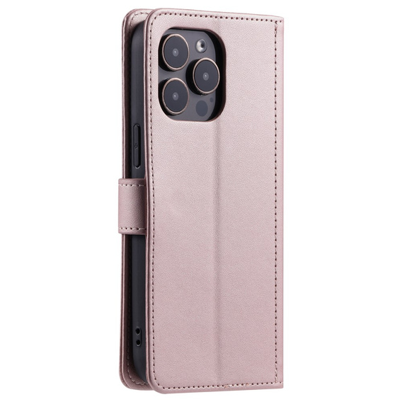 Flap tok iPhone 16 Pro Max, Rhombus Crossbody Leather, rózsaszín rose gold