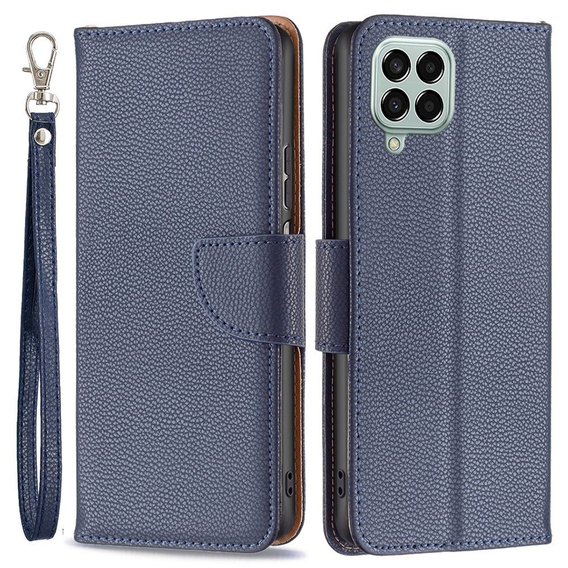 Pattintható tok a Samsung Galaxy M33 5G, Wallet Litchi Magnet, sötétkék