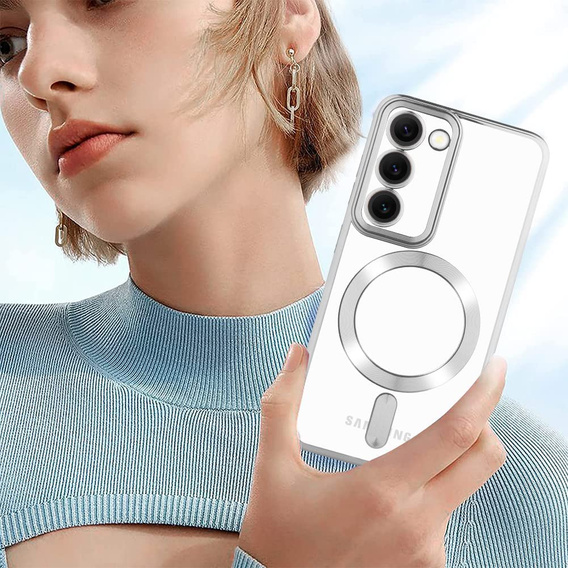 Tok Samsung Galaxy S23 Plus-hoz, Electro MagSafe, ezüst + üveg a képernyőhöz