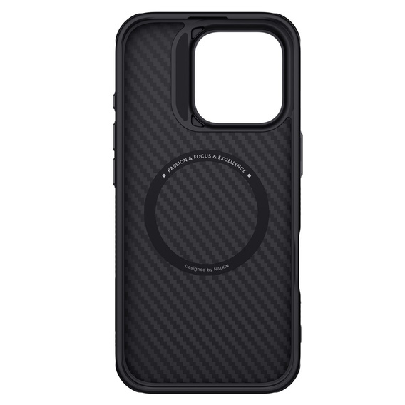 Tok iPhone 16 Pro, páncélozott Nillkin, Carbon Fiber, Magsafe, fekete