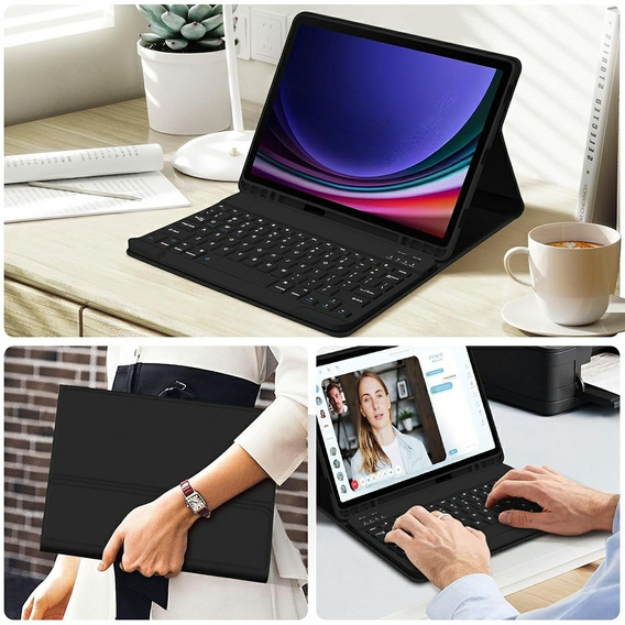 Tok + billentyűzet Samsung Galaxy Tab S9 FE, Leather Pen Slot, fekete
