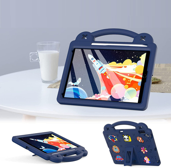 Gyermek tok iPad 10.2" 2021/2020/2019 (9/8/7 gen.) / Air 10.5" 2019 (3 gen.), Cute Patterns, állvánnyal, sötétkék