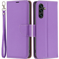 Pattintható tok a Samsung Galaxy A15, Wallet Litchi Leather, lila + 9H üveg