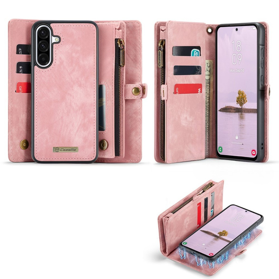 CASEME tok Samsung Galaxy A56 5G, Retro Leather Wallet, szíjjal, rózsaszín