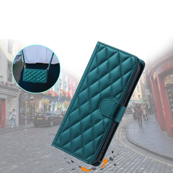 Flap tok Samsung Galaxy A55 5G, Rhombus Crossbody Leather, sötétzöld