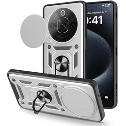 CamShield Slide páncélozott tok kameravédővel és gyűrűvel a Nubia Focus Pro 5G készülékhez, ezüst színű