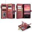 CASEME tok Samsung Galaxy A56 5G, Leather Wallet Cash and Card Slots, pánttal, piros