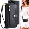 Pattintható tok a iPhone 16E, Wallet Zipper Pocket, fekete